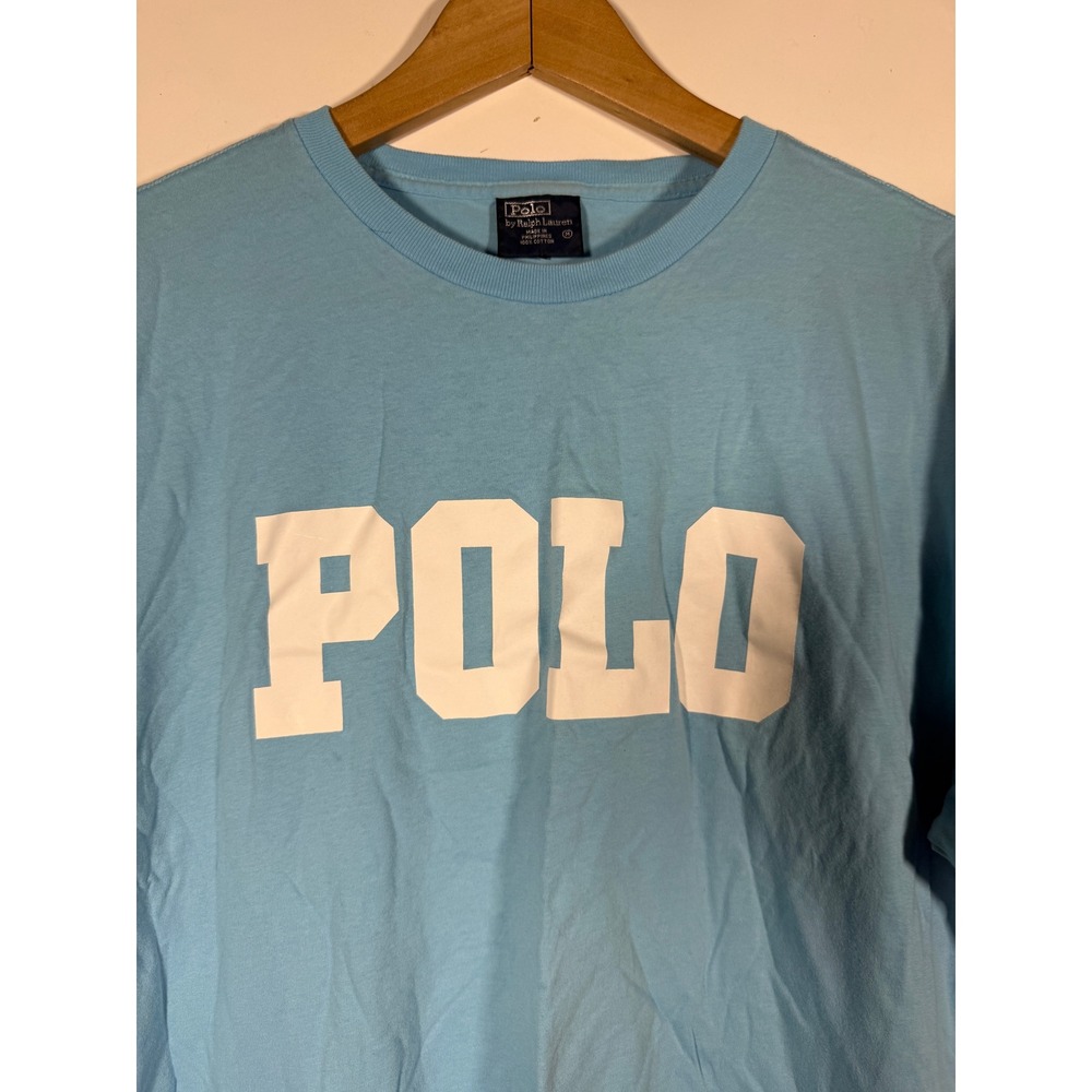 Polo Ralph Lauren Mens Graphic T-Shirt Blue White Block Logo Short Sleeve Size M